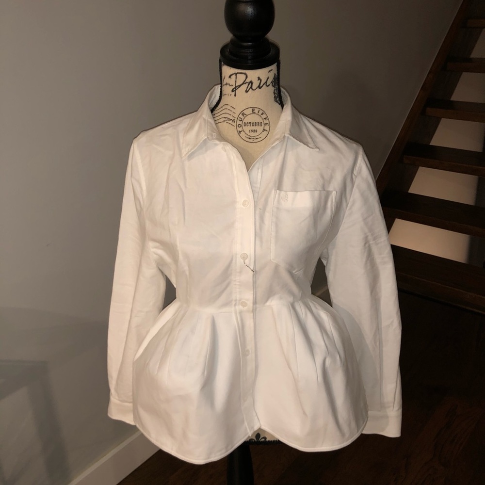White Fishboned Button down